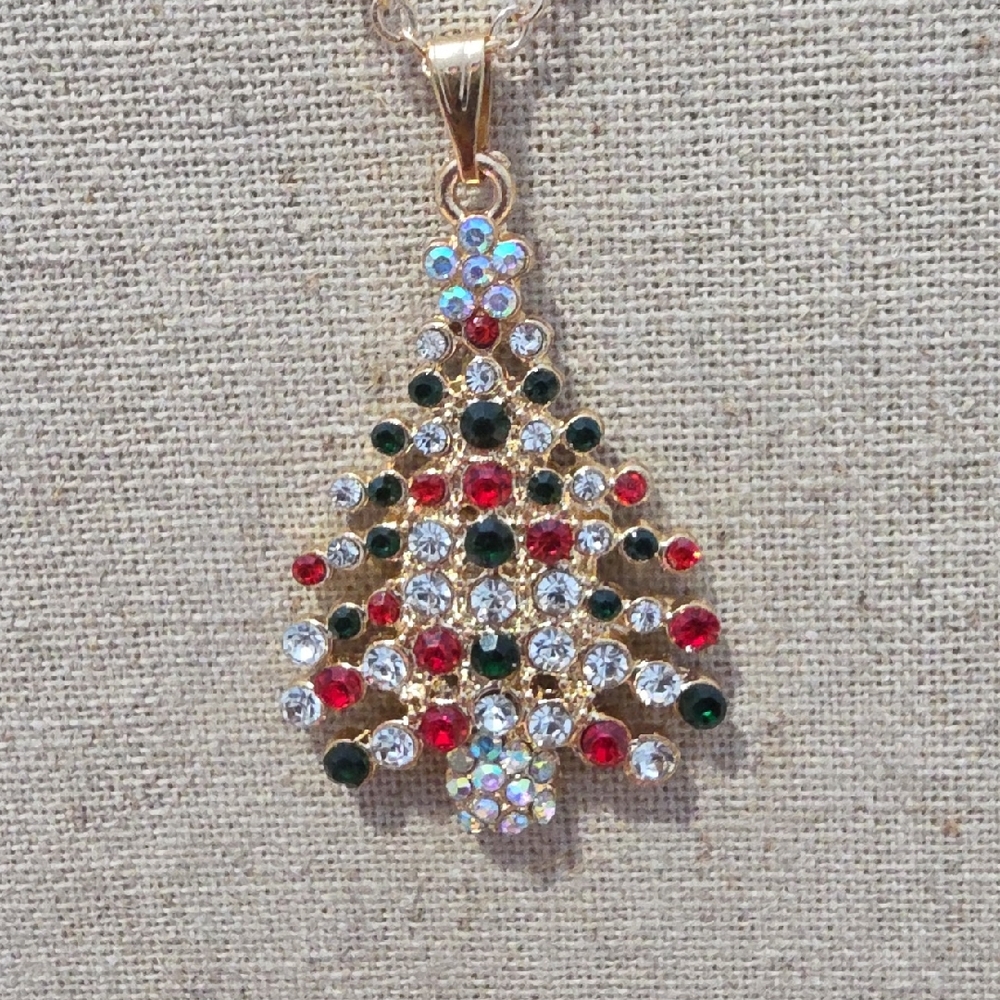 🎄Fun & Sparkly Gold Christmas Tree Pendant Necklace